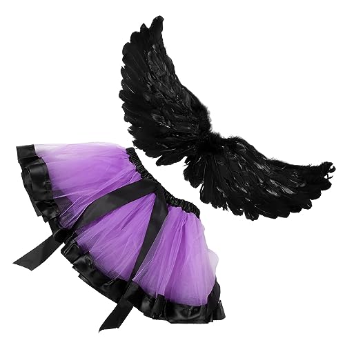 BESPORTBLE Schwarze Tutu Rock Mit Flügeln Für Mädchen Halloween Cosplay Kostüm Teiliges Mit Gefiederten Engelsflügeln Für Partys Und Verkleidungen Erhältlich von BESPORTBLE