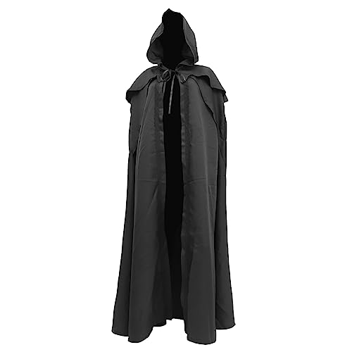 BESPORTBLE Schwarzes Vintage Kapuzen Cape Für Halloween Lange Robe Umhang Kostüm Für Cosplay Und Halloween Party Unisex Retro Cloak von BESPORTBLE