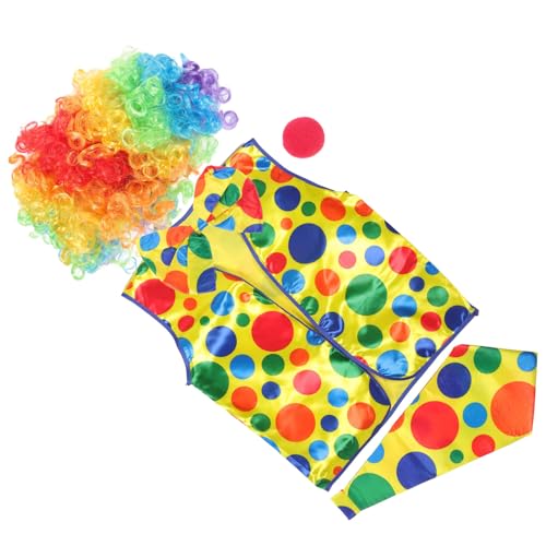 BESPORTBLE Teiliges Clown Kostüm Für Erwachsene Cosplay Clown Outfit Mit Perücke Nase Weste Und Bowtie Für Bühnenaufführungen Und Karneval Clownkostüm Zubehör von BESPORTBLE