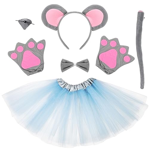 BESPORTBLE Teiliges Kostüm Set Für Tierkostüm Mit Ohren Haarband Nase Fliege Handschuhen Und Grauem Tüllrock Für Halloween Karneval Und Kindergeburtstag von BESPORTBLE