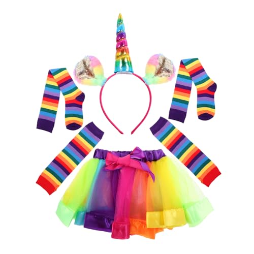 BESPORTBLE Teiliges Regenbogen Tutu Kleid Für Mädchen Inkl Haarband Ellenbogenhandschuhe Und Socken Perfekte Kostüme Für Partys Und Kostümpartys von BESPORTBLE