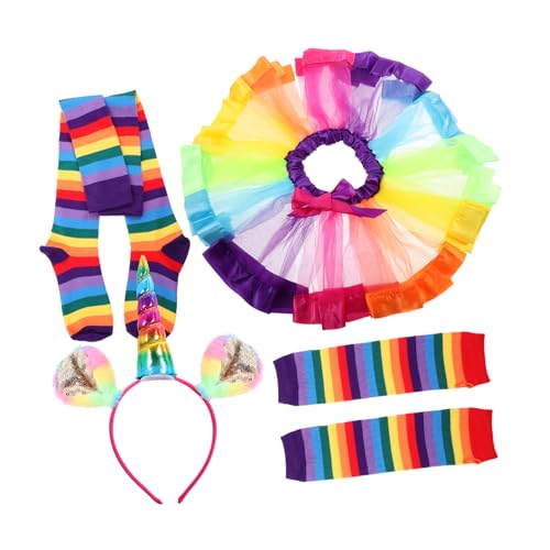 BESPORTBLE Teiliges Regenbogen Tutu Kleid Für Mädchen Mit Stirnband Ellenbogenlangen Handschuhen Und Socken Perfekte Kostüme Für Partys Und Besondere Anlässe von BESPORTBLE