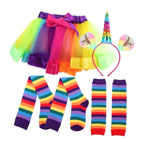 BESPORTBLE Teiliges Regenbogen Tutu Röckchen Für Mädchen Mit Stirnband Handschuhen Und Socken Ideales Kostüm Für Partys Und Besondere Anlässe Des Rocks von BESPORTBLE