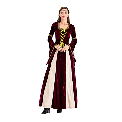 BESPORTBLE Vintage Mittelalterliche Königin Kleid Für Damen Langes Tanzkleid Im Renaissance Stil Rollenspiel Kostüm Für Festliche Anlässe Weinrot von BESPORTBLE