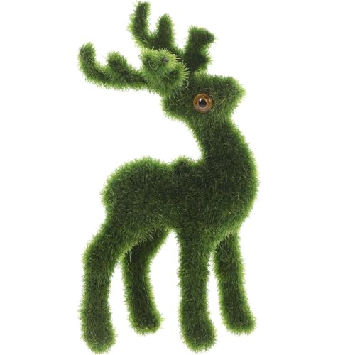 BESPORTBLE Weihnachts-Rentier-Ornament Beflockte Hirschstatue Beflockte Stehende Hirschfigur Moosrasen Gras Hirsch Elch Tierskulptur Für Weihnachten Feengarten Landschaftsdekoration von BESPORTBLE