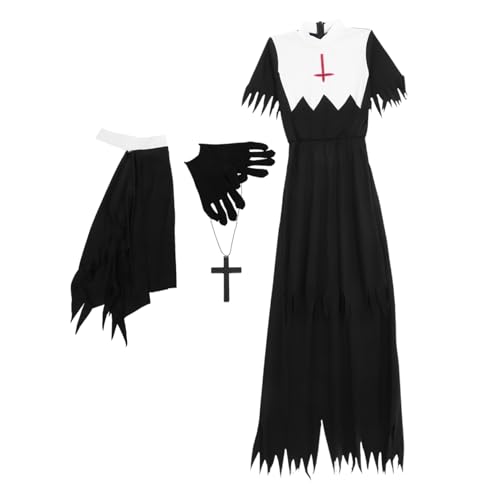 BESPORTBLE Zombie Nonne Kostüm Für Halloween Cosplay Outfit Für Partys Und Bühnenaufführungen Schwarzes Kleid Für Halloween Dekoration Und Mottopartys von BESPORTBLE