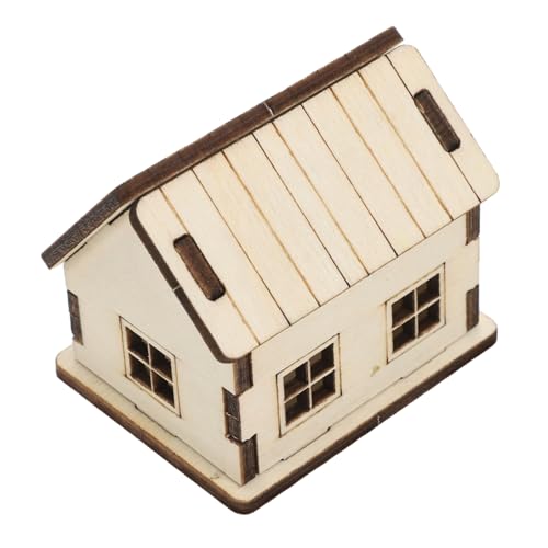 Miniaturhaus Kauspielzeug Puppenhaus aus Sandmaterial gefälschte Manschetten Wohnkultur DIY Puppenhaus Miniaturbaukasten Handwerkshaus aus Holz kleines Holzhaus hölzern Khaki BESPORTBLE von BESPORTBLE