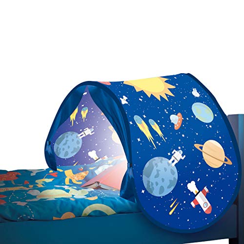 Betttunnel Sleepfun Tent Bettzelt (1-St), Pop Up Zelt, mit Leselampe und Aufbewahrungstasche 70x200cm, Weltraum (blau) Kinderzimmer Abenteuer, Schlafzelt, Leseecke, Spielzelt, Innovatives Bettzelt von BEST DIRECT