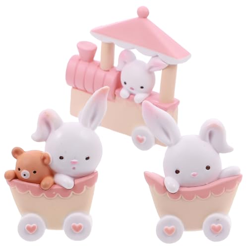 BESTOYARD 1 Satz 3st Zughasen-Ornament Feenkuchendeckel Cupcake-Topper Für Kindergeburtstagsfeiern Osterhasenstatue Miniatur-hasenfigur Miniaturpuppen Hasenskulptur Rosa Hase Harz von BESTOYARD