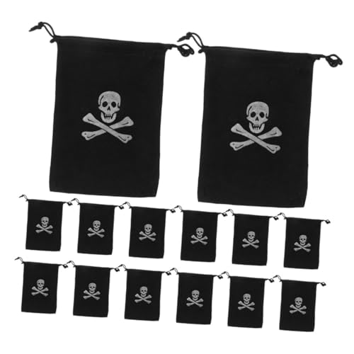 BESTOYARD 24st Piraten-aufbewahrungstasche Piraten-münztüten Piratenbeutel Mit Kordelzug Halloween-taschen Mit Kordelzug Piratentasche Süßigkeitentüten Mit Halloween-motiven Polyester Black von BESTOYARD