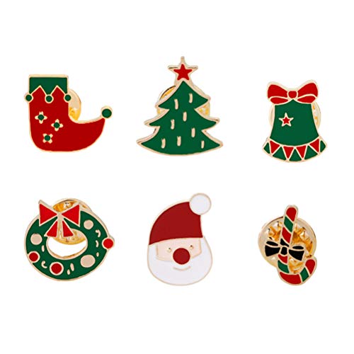 BESTOYARD Weihnachten Brosche Emaille Pins Weihnachtsbaum Glocken Stumpf Kranz Geschenk Form Abzeichen Weihnachten Deko 6 Stück von BESTOYARD