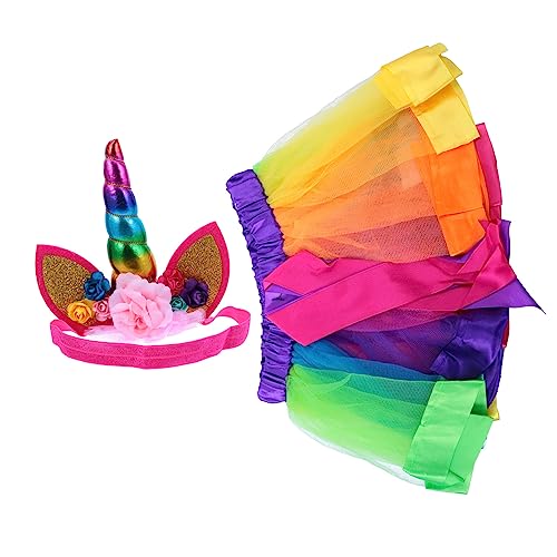 BESTYASH 1 Satz Einhorn-Regenbogen-Kleid Outfit für Mädchen Einhorn-Tutu-Kleid Kinderkostüme Blasenset halloween costume halloween kleidung Mädchenkleid Tüllrock Gittergewebe von BESTYASH