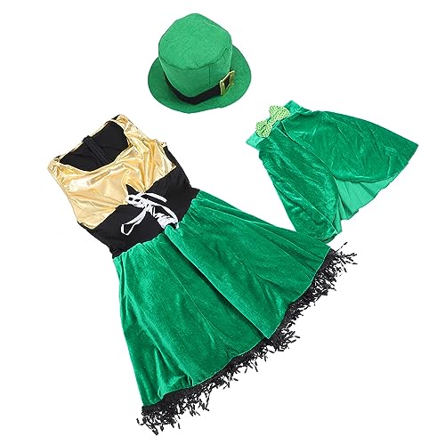 BESTYASH Grün S Größe St. Patricks Day Performance Kostüm Bühnenkleidung Hut Schal Irisches Festivalkleid St. Patricks Day Damen Verkleidung von BESTYASH