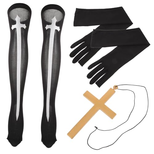 BESTYASH 1 Satz Karnevalsnonnen-Set Halloweenkostüm Kaninchen Maske Hijab Gothic Kostüme Gemeinde Overknee-Socken extra lang Nonne Kostümzubehör Nonnen-Outfit Nonnenstrümpfe für Frauen Tuch von BESTYASH