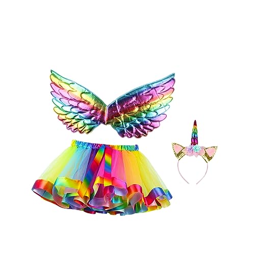 BESTYASH 1 Satz Kurzes Kleid Aus Kinder Cosplay Regenbogenrock Cartoon-kostüm Für Kinder Einhornrock Für Kinder Einhorn-cosplay-zubehör Einhorn-stirnband Für Kinder von BESTYASH