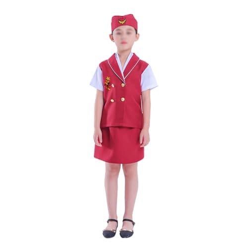 BESTYASH 1 Satz Rollenspielkostüm Für Kinder Kostüme Für Mädchen Kostüm Der Flugbesatzung Flugbegleiterin Kostüm Für Mädchen Kinder-outfits Cosplay-zubehör Stewardess-kostüm Für Kinder von BESTYASH