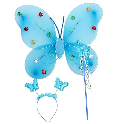 BESTYASH 1 Satz Schmetterlings-Fee-Kostüm Cosplay-Schmetterlingsflügel Schmetterlingsfeenflügel igelkostümkinder stirntuch Cosplay-Kleidung für Mädchen schmetterlingsflügel dekor Stoff Blue von BESTYASH