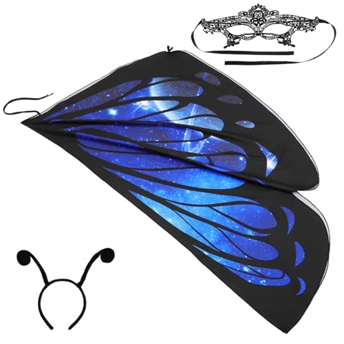 BESTYASH 1 Satz Schmetterlings-Schal-Cape Bausatz Schmetterlinge Bausätze Mantel funkeln schmetterlingsumhang Butterfly Costume zarte Maskerade Maske Festival Maskerade Maske Polyester Blue von BESTYASH