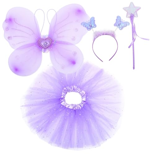 BESTYASH 1 Satz Schmetterlingsflügel Vierteiliges Set Plus Mädchen Kleiden Sich Prinzessin Für Mädchen Feenkleid Für Trikots Prinzessin Verkleiden Prinzessinnenkostüm Violett Stoff von BESTYASH