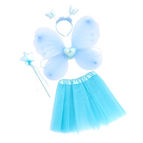 BESTYASH 1 Satz Schmetterlingsflügel vierteiliges Set Feenhafte Fantasie Dekorationen Ballett thematisiert kinderkleider kinderkleidung kurzes Kleid aus Performance-Kleid Stoff Blue von BESTYASH