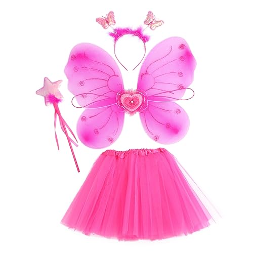 BESTYASH 1 Satz Schmetterlingsflügel vierteiliges Set Feenrock Marienkäfer halloweenkostüme für halloween kleider für Cosplay-Kostüm Mädchen, das Kleid durchführt Stoff Rosy von BESTYASH