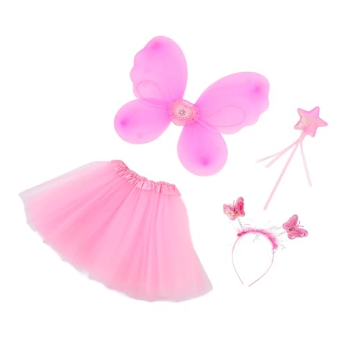 BESTYASH 1 Satz Schmetterlingsflügel vierteiliges Set Party für Mädchen Fee halloweenkostüme für halloween kleider für Kostümset für kurzes Kleid aus Stoff Rosa von BESTYASH