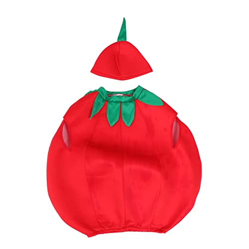 BESTYASH 1 Satz Tomate Kinderkleidung Kleinkindermützen Abschlussball Anzug Tomaten-cosplay-kleid Tomaten-performance-kostüme Obstkostüm Kleinkind Gemüse Kinderkostüm Lustiger Hut Tuch Rot von BESTYASH