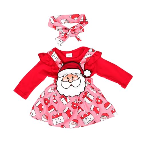 BESTYASH Weihnachtsoverall für Neugeborene Mädchen 0–3 Monate Rock-set für Baby-mädchen Weihnachtsmann Strampler Kleid Bequemes Baumwollmaterial Festliches Outfit von BESTYASH