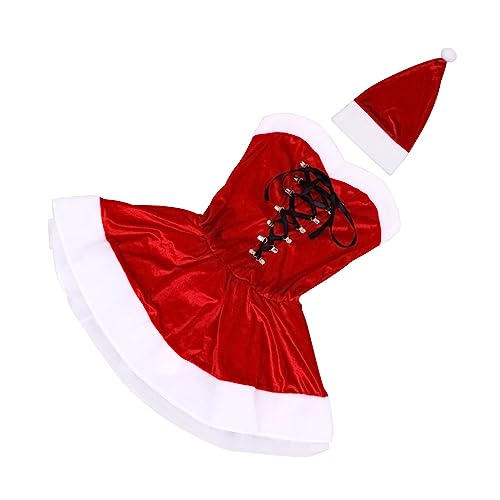 BESTYASH 1 Satz Weihnachtskleid Damenkleider weihnachtsmannkostüm hut Outfits Weihnachtsplüschmütze weihnachtsverkleidung weihnachts verkleidung Partykostüm Frauen kleiden sich Flanell rot von BESTYASH