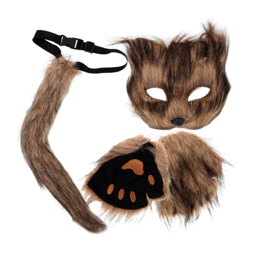 BESTYASH 1 Set Flauschiges Kostüm-set, Pelzige Maske, Und Pfotenhandschuhe, Flauschiges Tier-cosplay-kostüm-set, Cosplay-party-maske, Flauschige Maske, kostüm-requisite von BESTYASH