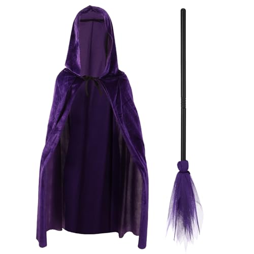 BESTYASH 1 Set Hexenumhang Mit Besen Halloween Kostü Zubehör Für Cosplay Und Partys Umhang Und Besen Requisite Für Hexen Dekoration von BESTYASH