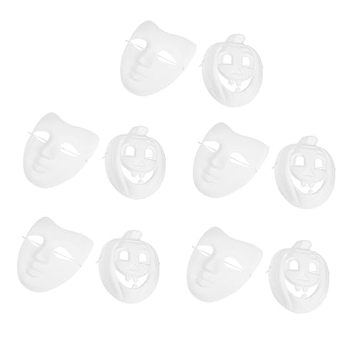 BESTYASH 10 Stück DIY Papiermasken Zum Bemalen Weiße Cosplay Masken Für Halloween Kreative Bastelideen Ideal Für Partys Und Maskeraden Handgemachte Dekoration Zellstoffmasken von BESTYASH