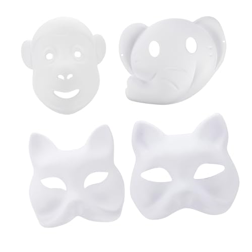 BESTYASH 12Stücke Weiße Papiermasken Zum Malen DIY Tiermasken Für Karneval Cosplay Und Maskenball Umweltfreundliche Unlackierte Masken Katze Fuchs Elefant von BESTYASH