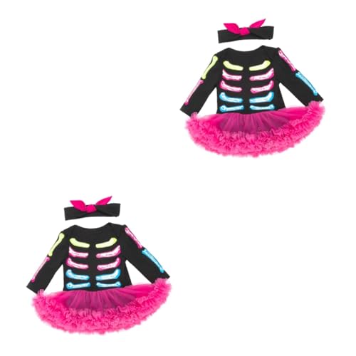 BESTYASH 2 Sätze Festival-Skelett-Kleid Stirnband für Mädchen schwarze Babykleidung halloween costume halloween kostüme langärmliges schwarzes Kleid Rock Halloween-Babykleidung Babykostüm von BESTYASH