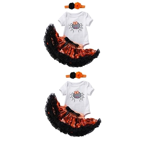 BESTYASH 2 Sätze Halloween-Kleideranzug Halloween-Babyspielanzug mit Tutu-Rock Babyanzüge faschingskostüme halloween halloween-dekoration Babykleidung -Halloween-Kurzarm-Spielanzug Garn von BESTYASH