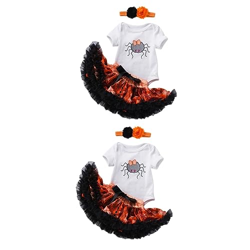 BESTYASH 2 Sätze Halloween-Kleideranzug Strampler mit kurzen Ärmeln Outfit für Mädchen Halloween party costume Halloween costume set for girl Halloween-Kostüm für Mädchen Garn von BESTYASH