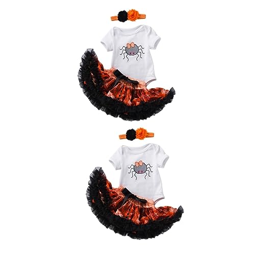 BESTYASH 2 Sätze Halloween-Kleideranzug halloween dekoration halloween-dekoration kopftücher Mädchen Anzug Säuglingsanzug kleidung Strampler und Spinnennetz-Tutu-Rock für Babys Baumwolle von BESTYASH