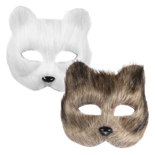 BESTYASH 2 Stück Fuchsmaske Gesicht Für Frauen Pelziger Fuchs Halbtier Bühne Wolf Maskerade Cosplay Halloween Maske Pelzige Party Maske Handbemalte Masken Abschlussball von BESTYASH