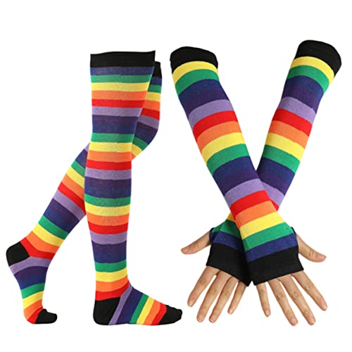 BESTYASH 2 Stück Regenbogen-Strümpfe Mannschaftssocken Wärmer Söckchen aus Baumwolle Netzhandschuhe Laufsocken damen Socken Frauen black gloves warme Socken für Mädchen bunte warme Socken von BESTYASH