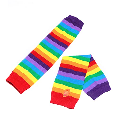 BESTYASH 2 Stück warme Socken für Mädchen fasching stulpen faschingsaccessoires Regenbogen-Overknee-Socken Regenbogen gestreifte Socken bunte warme Socken Regenbogen-Strümpfe rot von BESTYASH