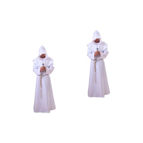 BESTYASH 2St Mönchsgewand Kapuzenmantel mit Kapuze Cosplay-Anzug Renaissance-Priestergewand Halloween Costume Halloween kostüme Halloweenkostüm Zaubereruniform Zaubererrobe Weiß von BESTYASH