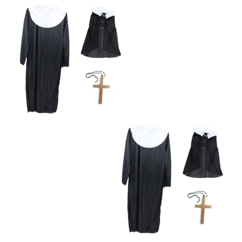 BESTYASH 2St Nonnenkostüm halloween costume halloween kleidung women's dresses damenbekleidung damenbinden schwarzes Outfit Gewand der Frau Halloweenkostüm Halloween-Kostüme für Frauen von BESTYASH