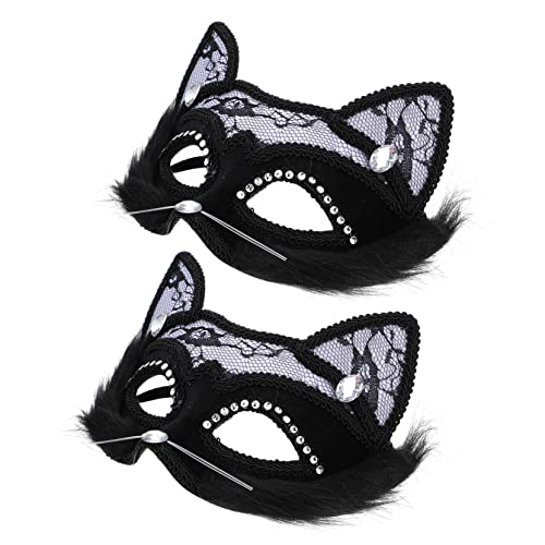 BESTYASH 2St katze gesichtsmaske Maskerade Kostüme Frauen Halloween-Katze Ball Abschlussball Katze halb halloween maske halloween-maske Auge Requisiten Maskerade Masken Kunststoff Black von BESTYASH