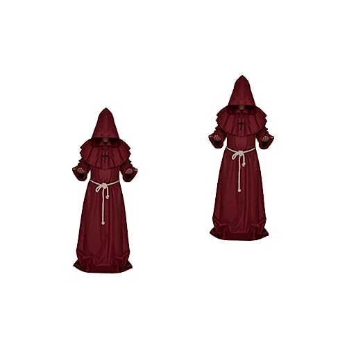 BESTYASH 2st Mittelalterliches Mönchsgewand Halloween Mittelalterliches Kapuzengewand Halloween Mönch Robe Kostüm Halloween Mittelalterliche Mönchsrobe Wikingerkostüm Männer Mit Kapuze von BESTYASH