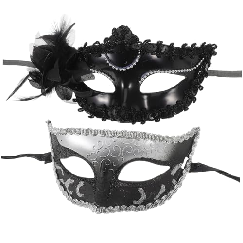 BESTYASH 2-teiliges Maskenset für Damen Venezianische Masken für Maskenbälle Partymasken für Damen und Erwachsene Seitliches Blumen-design mit Silbernen Perlen von BESTYASH