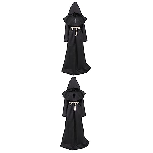 BESTYASH 2st Priesterkleidung Priester Robe Cosplay Kostüm Priestergewand Renaissance-kostüm Für Männer Mönchsrobe Mit Kapuze Halloween Mittelalterliches Gewand Kapuzenmantel Polyester von BESTYASH