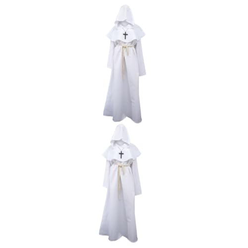 BESTYASH 2st Priesterkleidung Priestergewand Halloween Mittelalterliches Gewand Halloween-priesterrobe Mantel Priester Robe Cosplay Kostüm Priester Kostüm Mönch Umhang Kap Weiß Polyester von BESTYASH