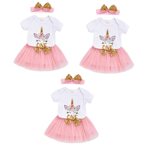 BESTYASH 3 Sätze Einhorn-tutu-kleid Mädchenröcke Cosplay-kleidung Geburtstagsoutfit Für Mädchen Rosa von BESTYASH