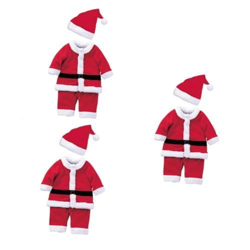 BESTYASH 3 Sätze Kleidung Kleider Weihnachtsanzug Für Jungen Weihnachtsmannkostüm Für Jungen Weihnachtskostüm Für Mädchen Weihnachtsoutfits Rot Mit Hut Kind von BESTYASH