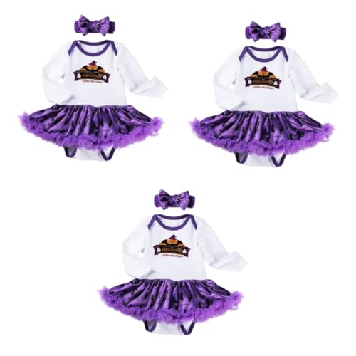 BESTYASH 3 Sätze Langärmliges Stramplerkleid Halloween Strampler Stirnband Kleidung Für Kleinkinder Babykleidung Für Mädchen Kleinkind-outfit Mädchen Rock -body Baumwolle von BESTYASH